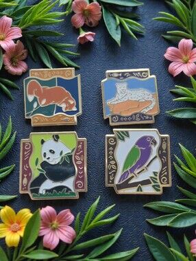 Vtg 1992 Shopko Stores Go Wild Animal Lapel Pins Cloisonne Enamel Lot of 4